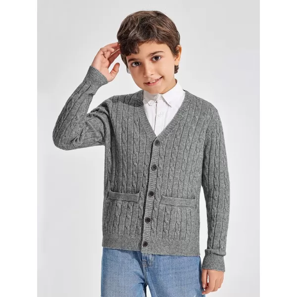 Haloumoning Boys Classic Buttons Up Thick Cable Knit Cardigan Sweater with Pockets 5-14 years