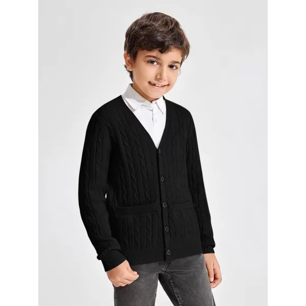 Haloumoning Boys Classic Buttons Up Thick Cable Knit Cardigan Sweater with Pockets 5-14 years