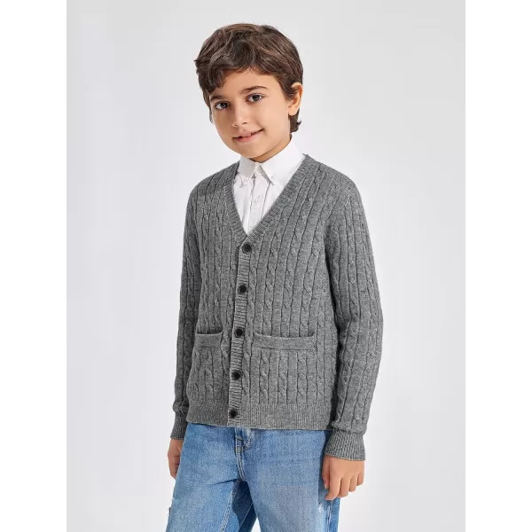 Haloumoning Boys Classic Buttons Up Thick Cable Knit Cardigan Sweater with Pockets 5-14 years