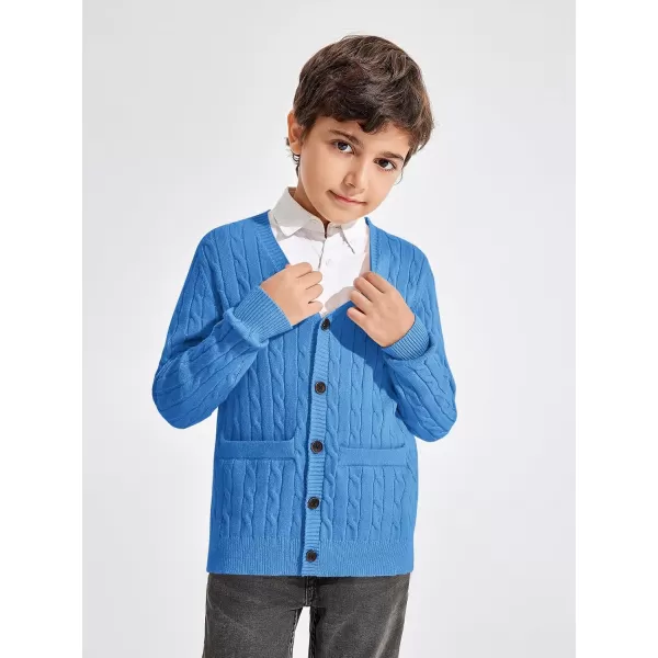 Haloumoning Boys Classic Buttons Up Thick Cable Knit Cardigan Sweater with Pockets 5-14 years