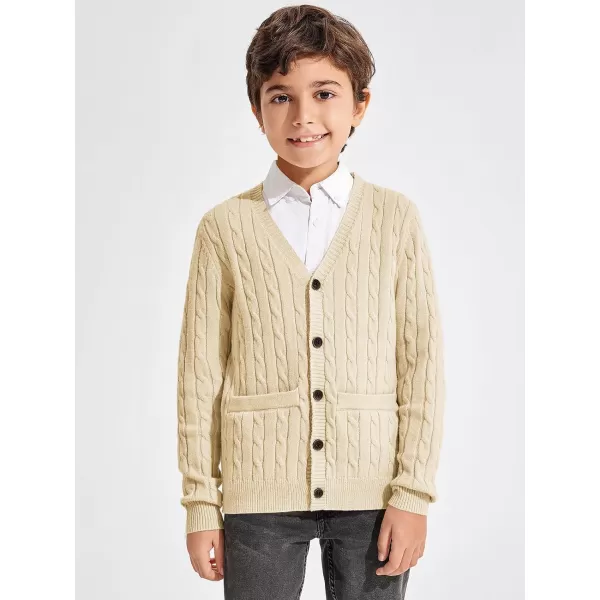 Haloumoning Boys Classic Buttons Up Thick Cable Knit Cardigan Sweater with Pockets 5-14 years
