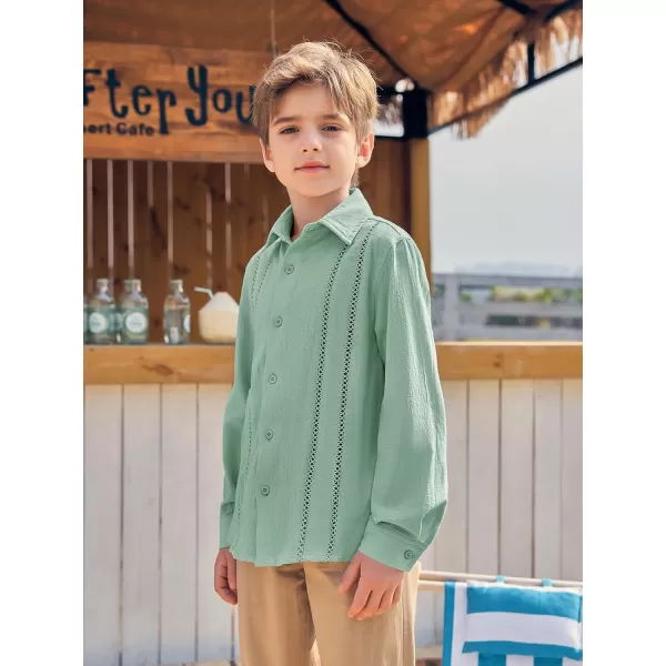 Haloumoning Boys Cuban Guayabera Shirt Kids Fashion Button Down Long Sleeve Shirts 5-14 Years