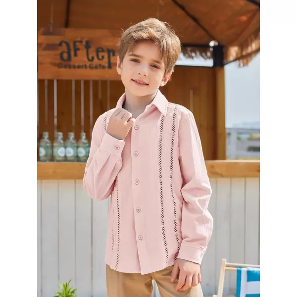 Haloumoning Boys Cuban Guayabera Shirt Kids Fashion Button Down Long Sleeve Shirts 5-14 Years