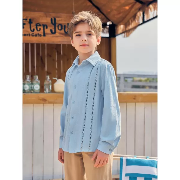Haloumoning Boys Cuban Guayabera Shirt Kids Fashion Button Down Long Sleeve Shirts 5-14 Years