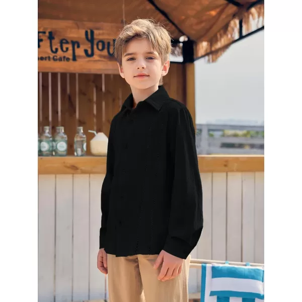Haloumoning Boys Cuban Guayabera Shirt Kids Fashion Button Down Long Sleeve Shirts 5-14 Years