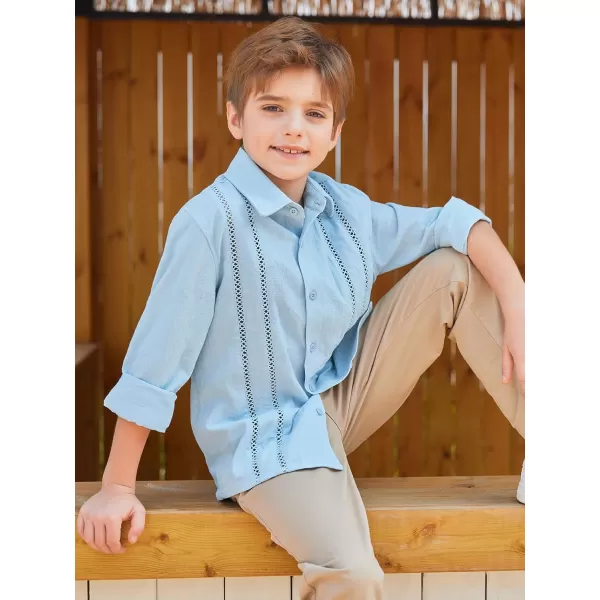 Haloumoning Boys Cuban Guayabera Shirt Kids Fashion Button Down Long Sleeve Shirts 5-14 Years