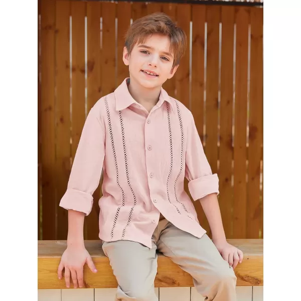 Haloumoning Boys Cuban Guayabera Shirt Kids Fashion Button Down Long Sleeve Shirts 5-14 Years