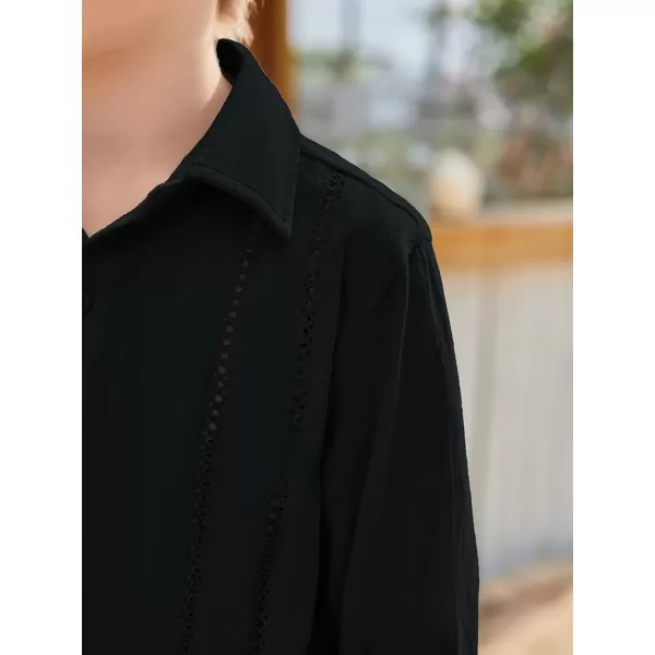 Haloumoning Boys Cuban Guayabera Shirt Kids Fashion Button Down Long Sleeve Shirts 5-14 Years