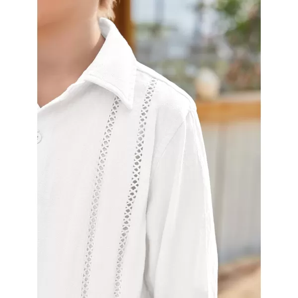 Haloumoning Boys Cuban Guayabera Shirt Kids Fashion Button Down Long Sleeve Shirts 5-14 Years