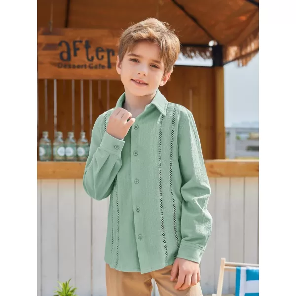 Haloumoning Boys Cuban Guayabera Shirt Kids Fashion Button Down Long Sleeve Shirts 5-14 Years