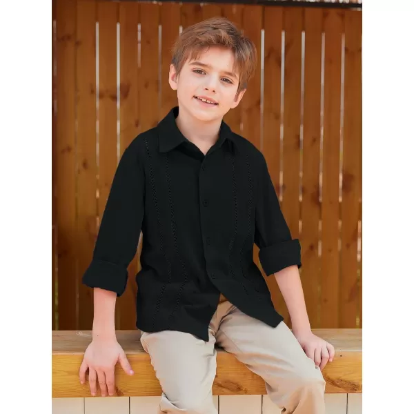 Haloumoning Boys Cuban Guayabera Shirt Kids Fashion Button Down Long Sleeve Shirts 5-14 Years