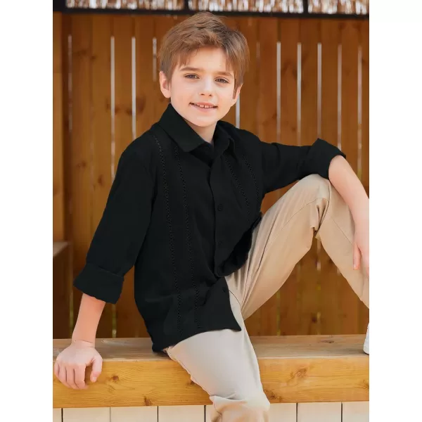 Haloumoning Boys Cuban Guayabera Shirt Kids Fashion Button Down Long Sleeve Shirts 5-14 Years