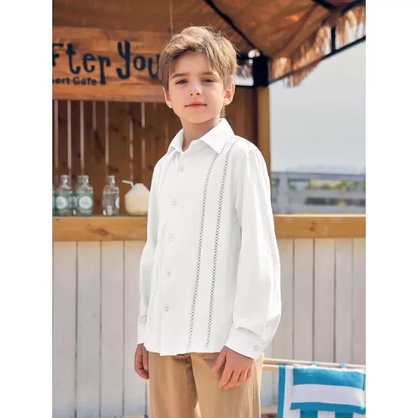 Haloumoning Boys Cuban Guayabera Shirt Kids Fashion Button Down Long Sleeve Shirts 5-14 Years