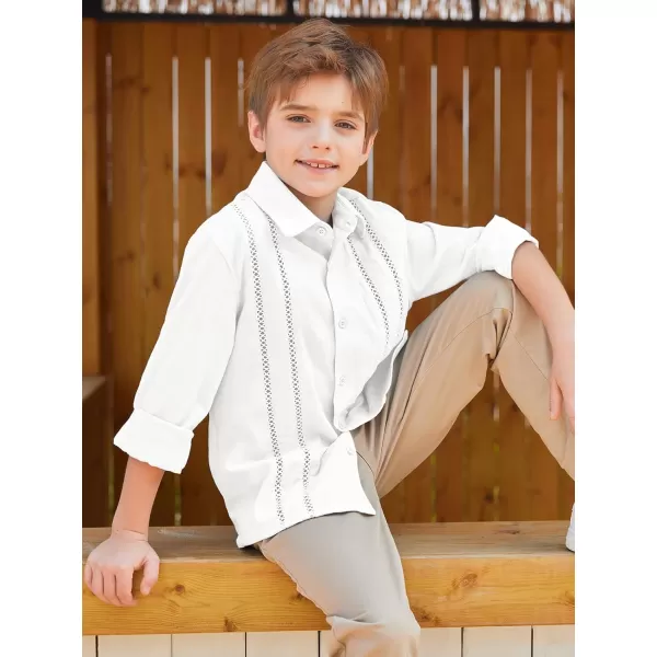 Haloumoning Boys Cuban Guayabera Shirt Kids Fashion Button Down Long Sleeve Shirts 5-14 Years