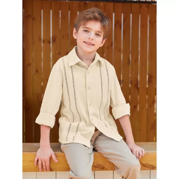 Haloumoning Boys Cuban Guayabera Shirt Kids Fashion Button Down Long Sleeve Shirts 5-14 Years