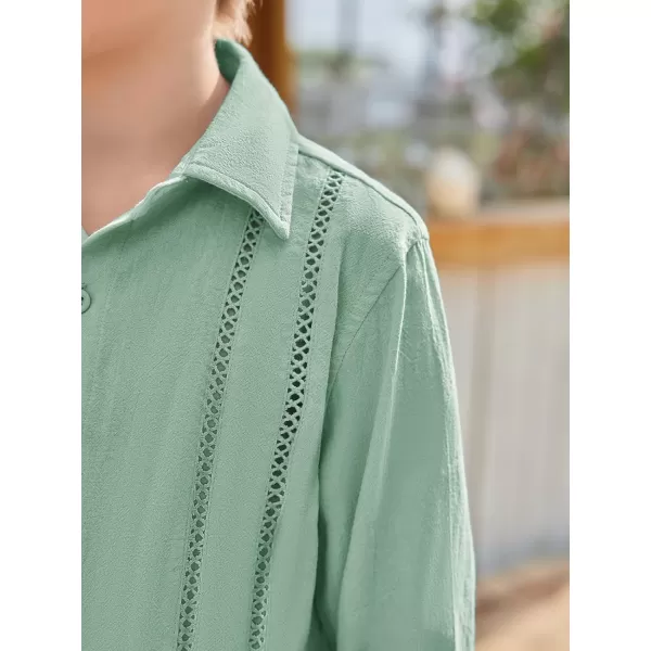 Haloumoning Boys Cuban Guayabera Shirt Kids Fashion Button Down Long Sleeve Shirts 5-14 Years