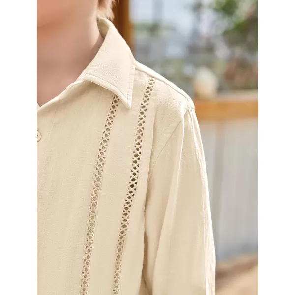 Haloumoning Boys Cuban Guayabera Shirt Kids Fashion Button Down Long Sleeve Shirts 5-14 Years