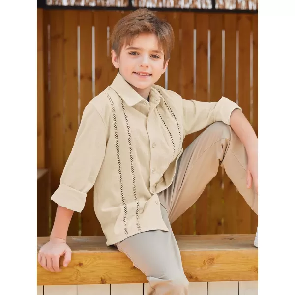 Haloumoning Boys Cuban Guayabera Shirt Kids Fashion Button Down Long Sleeve Shirts 5-14 Years
