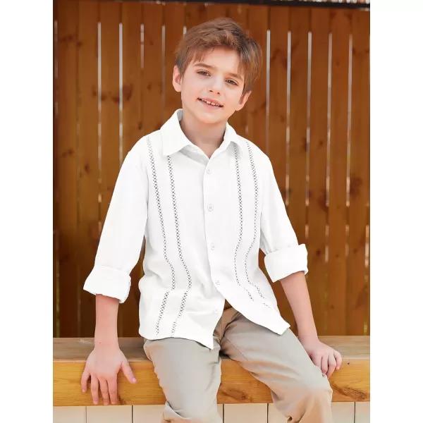 Haloumoning Boys Cuban Guayabera Shirt Kids Fashion Button Down Long Sleeve Shirts 5-14 Years