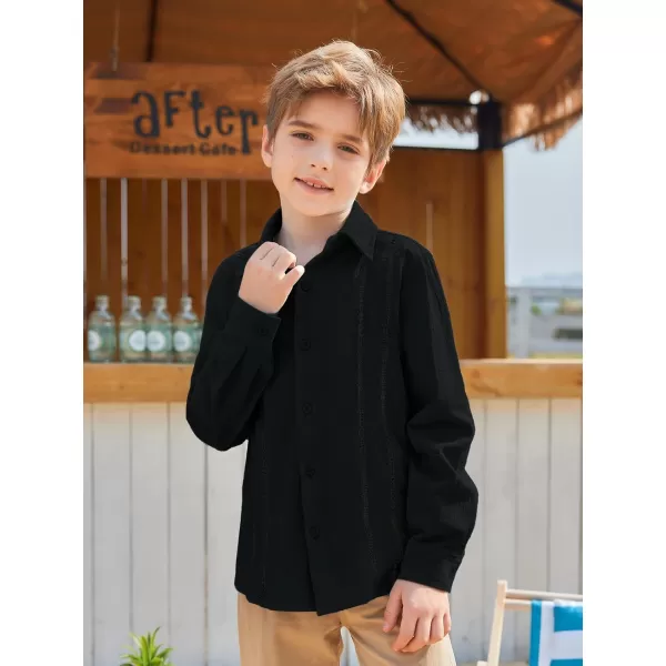 Haloumoning Boys Cuban Guayabera Shirt Kids Fashion Button Down Long Sleeve Shirts 5-14 Years