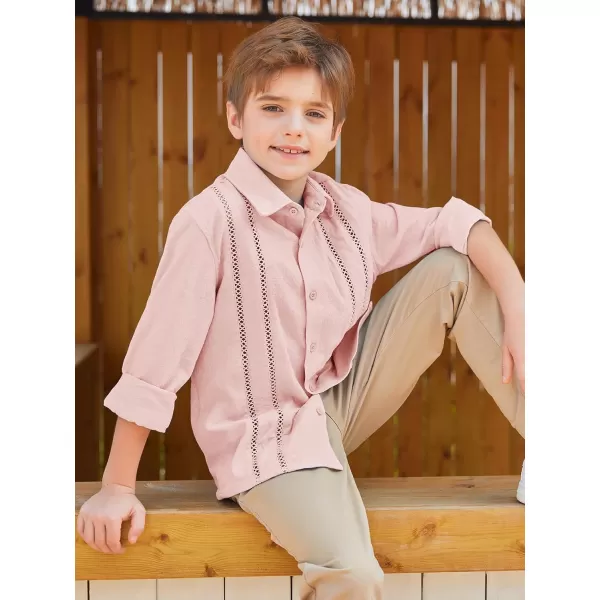 Haloumoning Boys Cuban Guayabera Shirt Kids Fashion Button Down Long Sleeve Shirts 5-14 Years