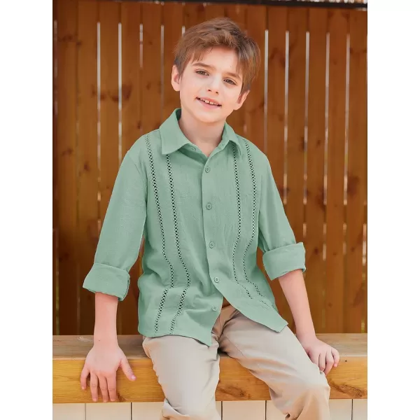 Haloumoning Boys Cuban Guayabera Shirt Kids Fashion Button Down Long Sleeve Shirts 5-14 Years