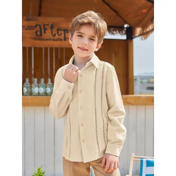 Haloumoning Boys Cuban Guayabera Shirt Kids Fashion Button Down Long Sleeve Shirts 5-14 Years