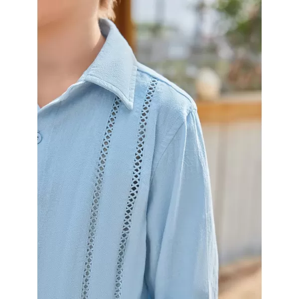 Haloumoning Boys Cuban Guayabera Shirt Kids Fashion Button Down Long Sleeve Shirts 5-14 Years