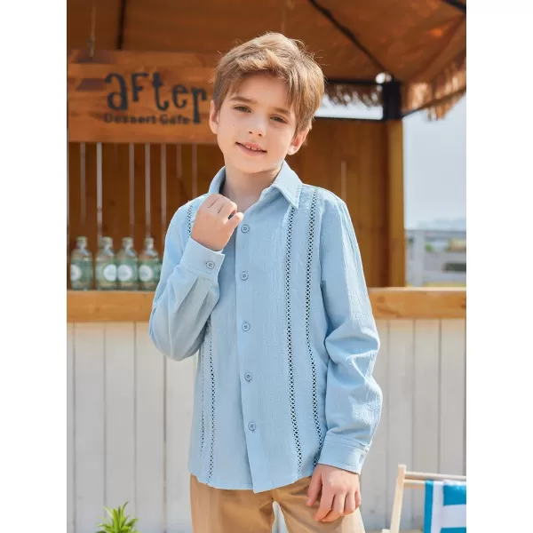 Haloumoning Boys Cuban Guayabera Shirt Kids Fashion Button Down Long Sleeve Shirts 5-14 Years