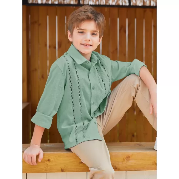 Haloumoning Boys Cuban Guayabera Shirt Kids Fashion Button Down Long Sleeve Shirts 5-14 Years
