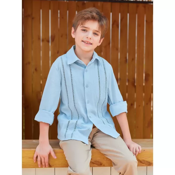Haloumoning Boys Cuban Guayabera Shirt Kids Fashion Button Down Long Sleeve Shirts 5-14 Years