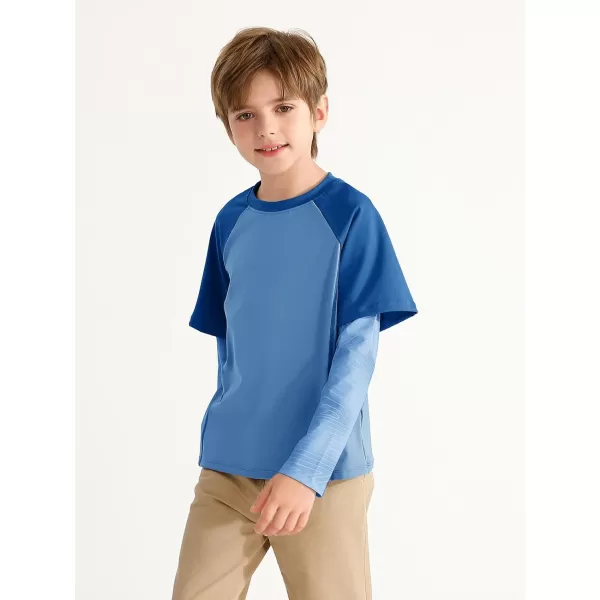 Haloumoning Boys Rash Guard Athletic Shirt Raglan Long Sleeve Lightweight Tops Tshirts for Kids 5-14Y