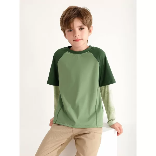 Haloumoning Boys Rash Guard Athletic Shirt Raglan Long Sleeve Lightweight Tops Tshirts for Kids 5-14Y