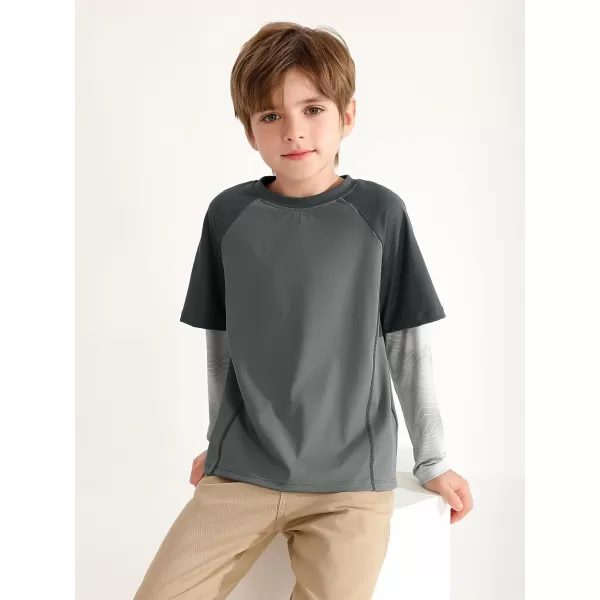 Haloumoning Boys Rash Guard Athletic Shirt Raglan Long Sleeve Lightweight Tops Tshirts for Kids 5-14Y