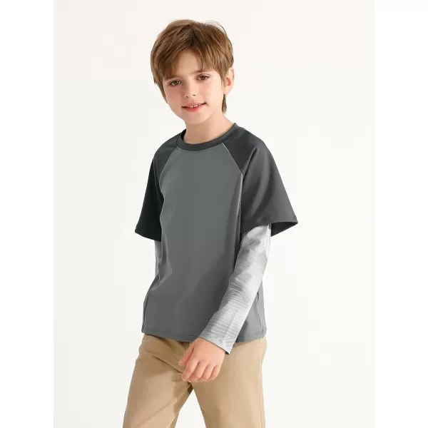 Haloumoning Boys Rash Guard Athletic Shirt Raglan Long Sleeve Lightweight Tops Tshirts for Kids 5-14Y