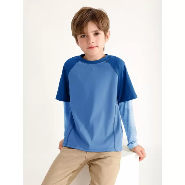 Haloumoning Boys Rash Guard Athletic Shirt Raglan Long Sleeve Lightweight Tops Tshirts for Kids 5-14Y