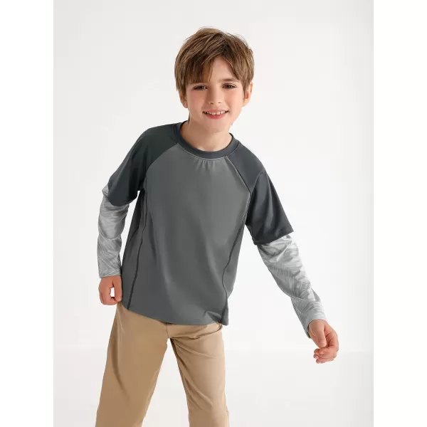 Haloumoning Boys Rash Guard Athletic Shirt Raglan Long Sleeve Lightweight Tops Tshirts for Kids 5-14Y