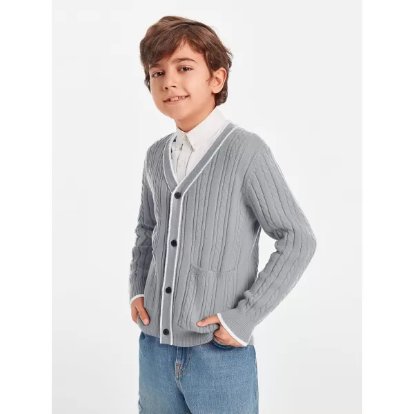 Haloumoning Boys School Uniforms Cardigan Sweaters Kids Cable Knit V Neck Clothing 5-14 years