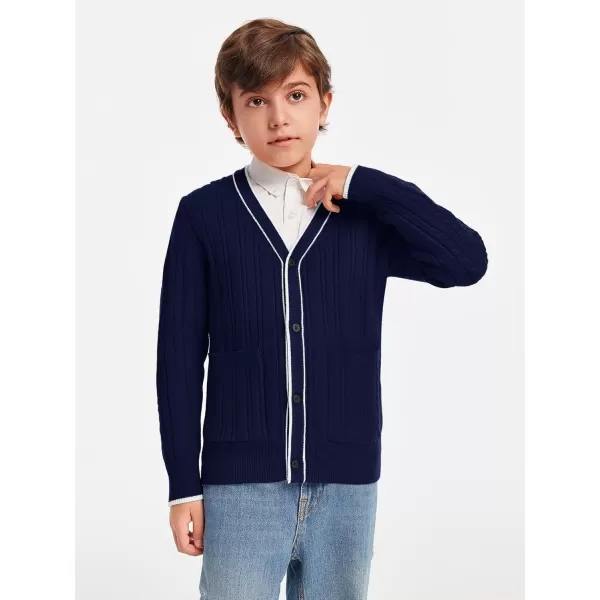 Haloumoning Boys School Uniforms Cardigan Sweaters Kids Cable Knit V Neck Clothing 5-14 years