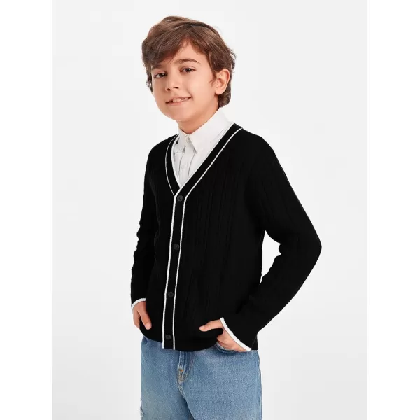 Haloumoning Boys School Uniforms Cardigan Sweaters Kids Cable Knit V Neck Clothing 5-14 years