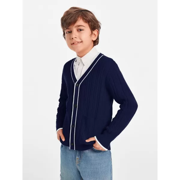Haloumoning Boys School Uniforms Cardigan Sweaters Kids Cable Knit V Neck Clothing 5-14 years