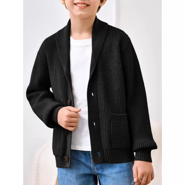 Haloumoning Boy's Shawl Collar Cardigan Sweater Button Down Long Sleeve Knitted Outwear Sweater Coats with Pockets