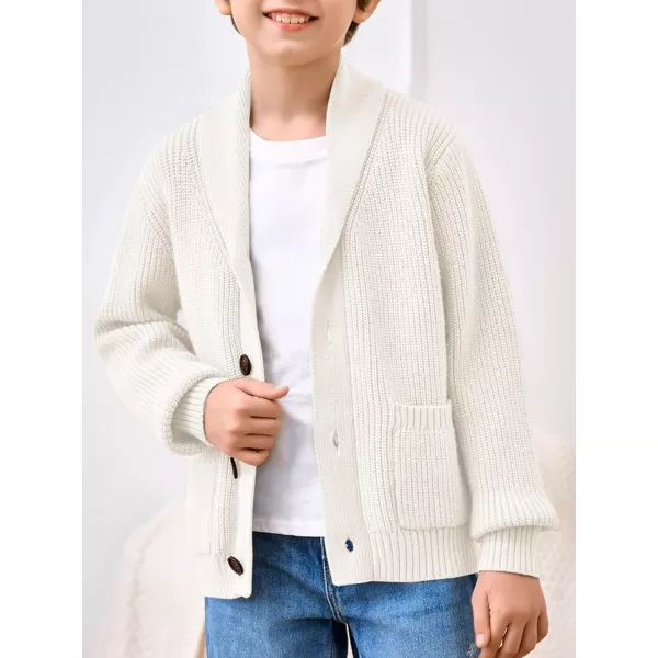 Haloumoning Boy's Shawl Collar Cardigan Sweater Button Down Long Sleeve Knitted Outwear Sweater Coats with Pockets