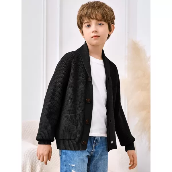 Haloumoning Boy's Shawl Collar Cardigan Sweater Button Down Long Sleeve Knitted Outwear Sweater Coats with Pockets