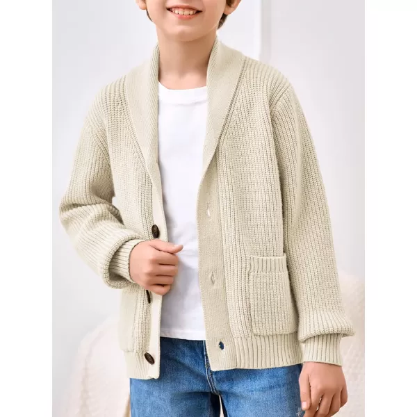 Haloumoning Boy's Shawl Collar Cardigan Sweater Button Down Long Sleeve Knitted Outwear Sweater Coats with Pockets