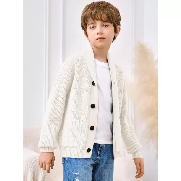 Haloumoning Boy's Shawl Collar Cardigan Sweater Button Down Long Sleeve Knitted Outwear Sweater Coats with Pockets