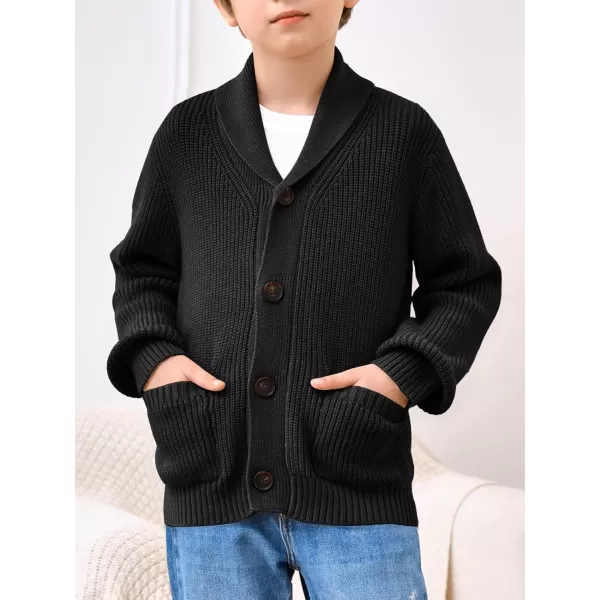 Haloumoning Boy's Shawl Collar Cardigan Sweater Button Down Long Sleeve Knitted Outwear Sweater Coats with Pockets