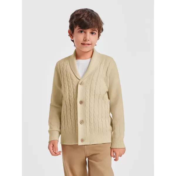 Haloumoning Boys Shawl Collar Cardigan Sweater Kids Long Sleeve Cable Knitted Outwear Sweater 4-14 Years