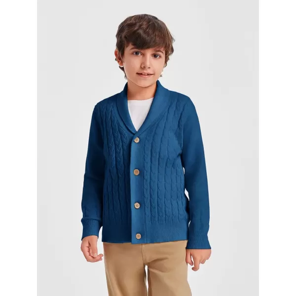 Haloumoning Boys Shawl Collar Cardigan Sweater Kids Long Sleeve Cable Knitted Outwear Sweater 4-14 Years