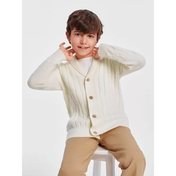 Haloumoning Boys Shawl Collar Cardigan Sweater Kids Long Sleeve Cable Knitted Outwear Sweater 4-14 Years